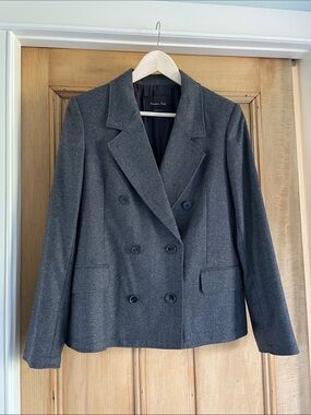 EUC Massimo Dutti Women’s Size US 8 Gray Double-Breasted Blazer Jacket Wool